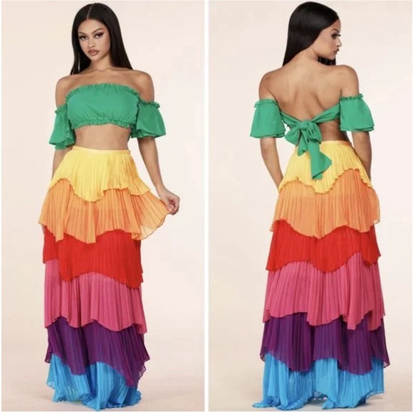 L'ATISTE Dresses & Skirts - L’ATISTE pleated layered skittles Multicolored maxi skirt Womens Small Festival